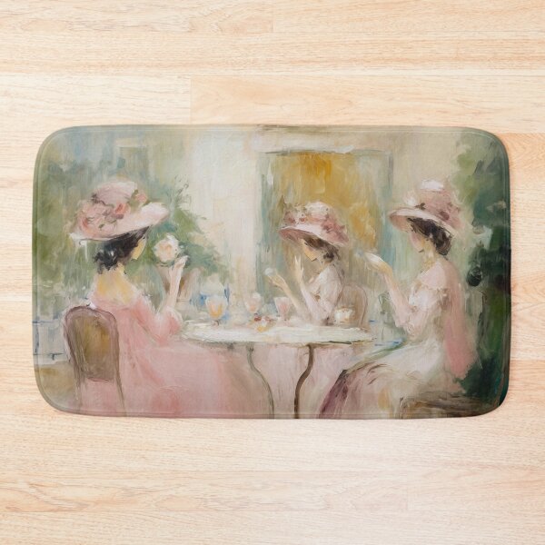 Item preview, Coquette aesthetic vintage painting of a three women having tea designed and sold by Coquette Art.