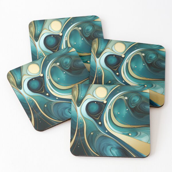 Item preview, Golden Teal Odyssey: The Radiant Dance of Waves and Orbs designed and sold by PaintbrushPlace.