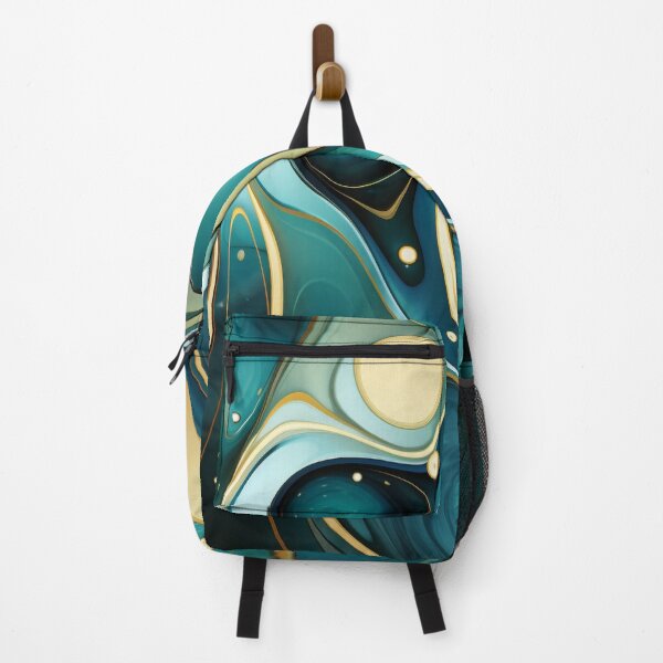 Item preview, Golden Teal Odyssey: The Radiant Dance of Waves and Orbs designed and sold by PaintbrushPlace.