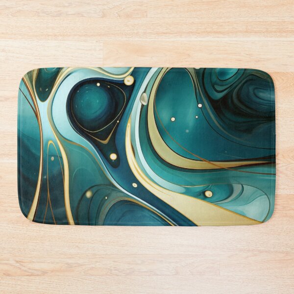Item preview, Golden Teal Odyssey: The Radiant Dance of Waves and Orbs designed and sold by PaintbrushPlace.