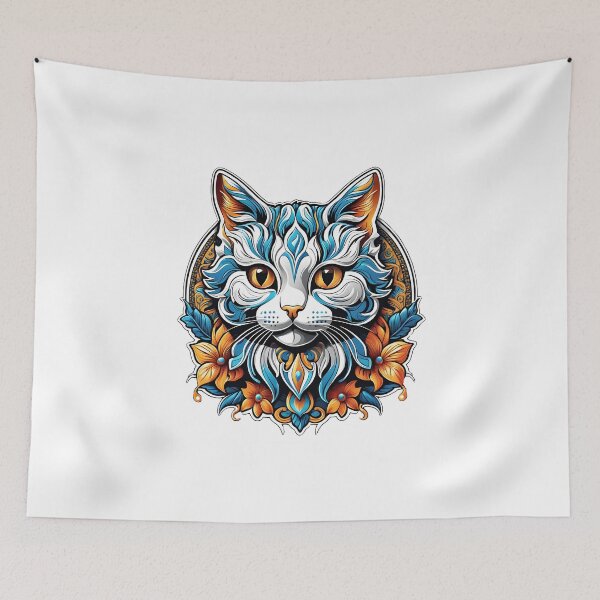 Item preview, Blue Cat in Flowers by Urban Nova Design designed and sold by UrbanNova.