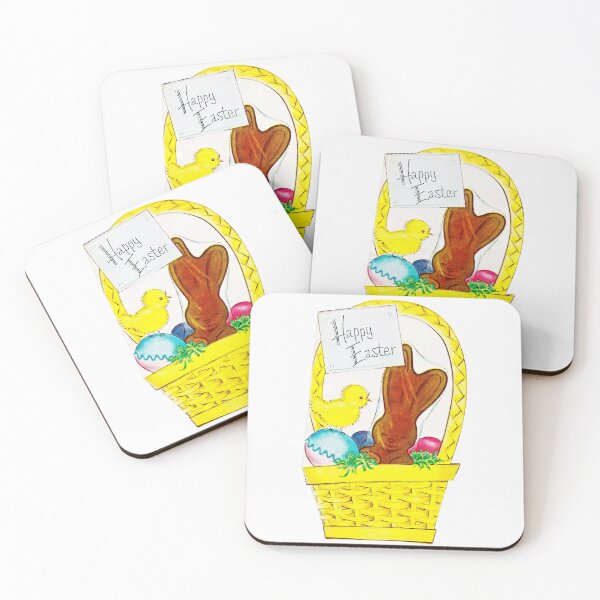Item preview, "Vintage Happy Easter" - Reimagined, Retro, Easter, Holiday, Card, Bunnies, Bunny, Rabbit, Bun Bun, Egg, Eggs, Colored, Dyed, House, Home, Pastel, Chocolate, Green, Grass, Basket, Dyed,   designed and sold by CanisPicta.