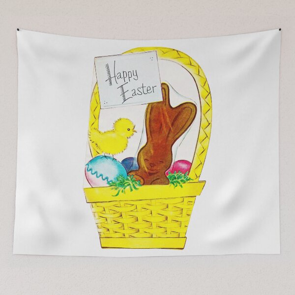 Item preview, "Vintage Happy Easter" - Reimagined, Retro, Easter, Holiday, Card, Bunnies, Bunny, Rabbit, Bun Bun, Egg, Eggs, Colored, Dyed, House, Home, Pastel, Chocolate, Green, Grass, Basket, Dyed,   designed and sold by CanisPicta.