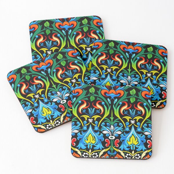 Item preview, Colorful fantasy pattern orange blue beige red green turquoise yellow white ornaments designed and sold by G-M-Designs.
