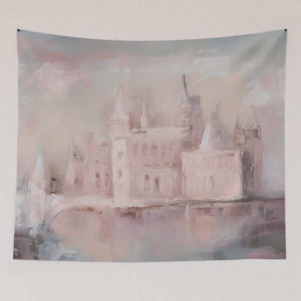 Item preview, Coquette aesthetic vintage painting of pink castle designed and sold by Coquette Art.