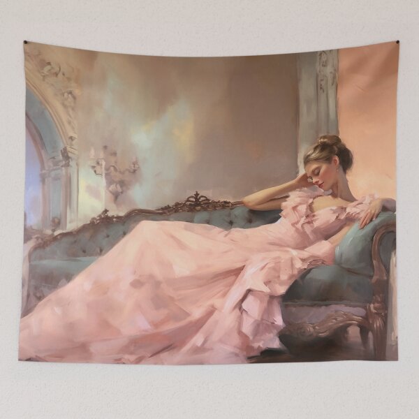 Item preview, Coquette aesthetic vintage painting of a languid woman designed and sold by Coquette Art.