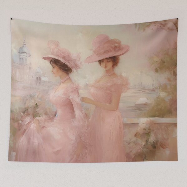 Item preview, Coquette aesthetic vintage painting of a two women designed and sold by Coquette Art.