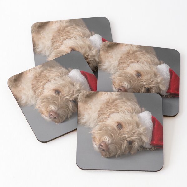 Item preview, Cockapoo dog wearing a Christmas Santa hat designed and sold by bailey-cooper.
