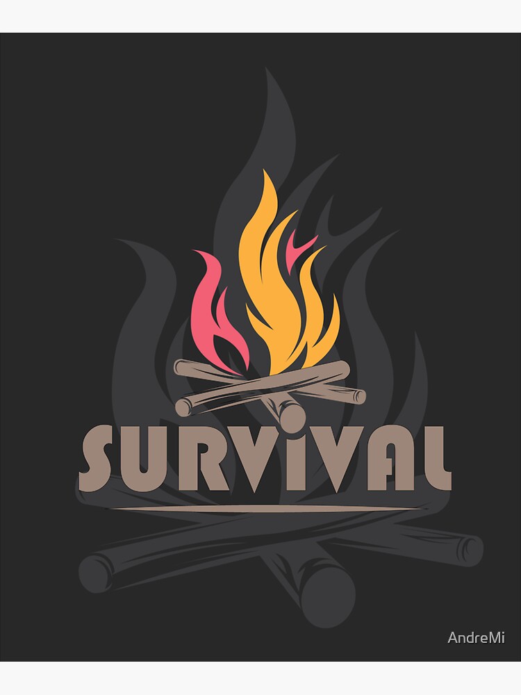 Survival Bushcraft With Campfire Illustration Canvas Poster Icon Logo  Graphic | Sticker