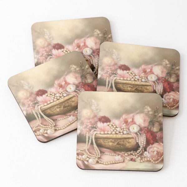 Item preview, Coquette aesthetic vintage painting of a nature morte with jewellery designed and sold by Coquette Art.