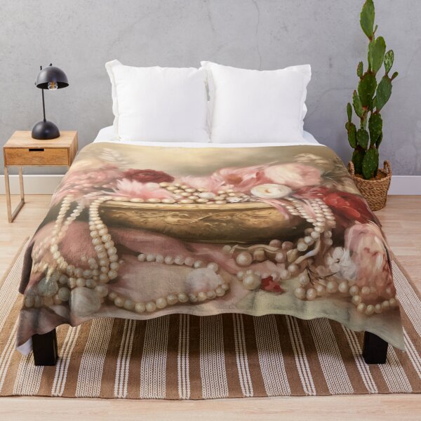 Item preview, Coquette aesthetic vintage painting of a nature morte with jewellery designed and sold by Coquette Art.
