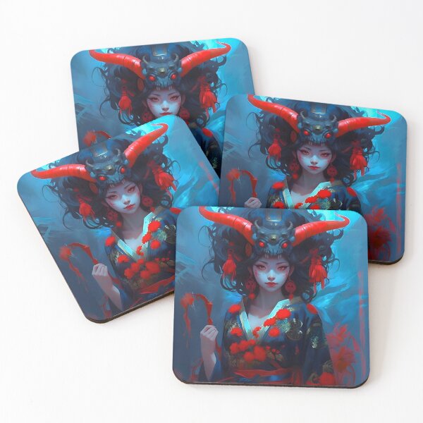 Item preview, Graceful Beauty:Girl in Japanese Kimono with a Red-Horned Monster Crown designed and sold by AI-Hoarder.