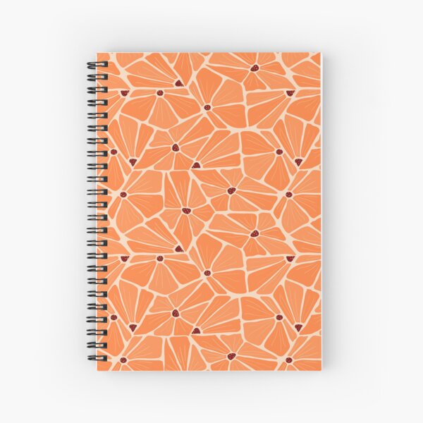 Abstract Modern Floral Pattern - Orange Flowers Mosaic Spiral Notebook
