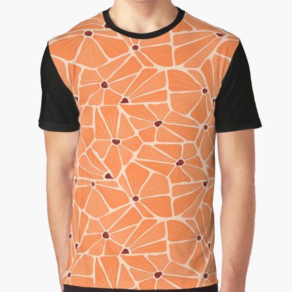 Abstract Modern Floral Pattern - Orange Flowers Mosaic Graphic T-Shirt