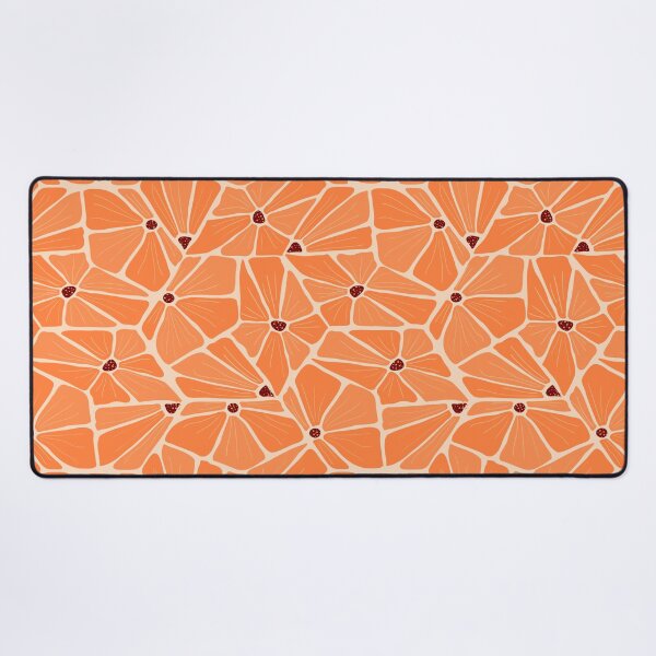 Abstract Modern Floral Pattern - Orange Flowers Mosaic Desk Mat