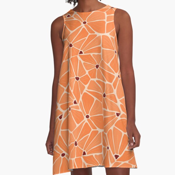 Abstract Modern Floral Pattern - Orange Flowers Mosaic A-Line Dress