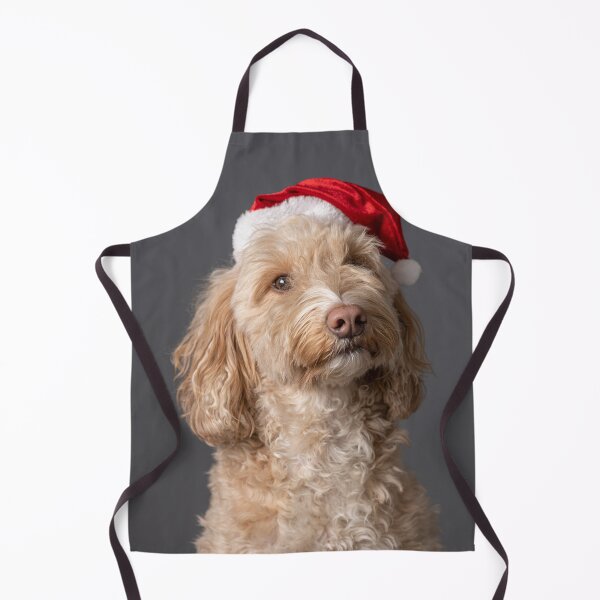 Item preview, Blonde cockapoo dog wearing Santa hat, grey background designed and sold by bailey-cooper.