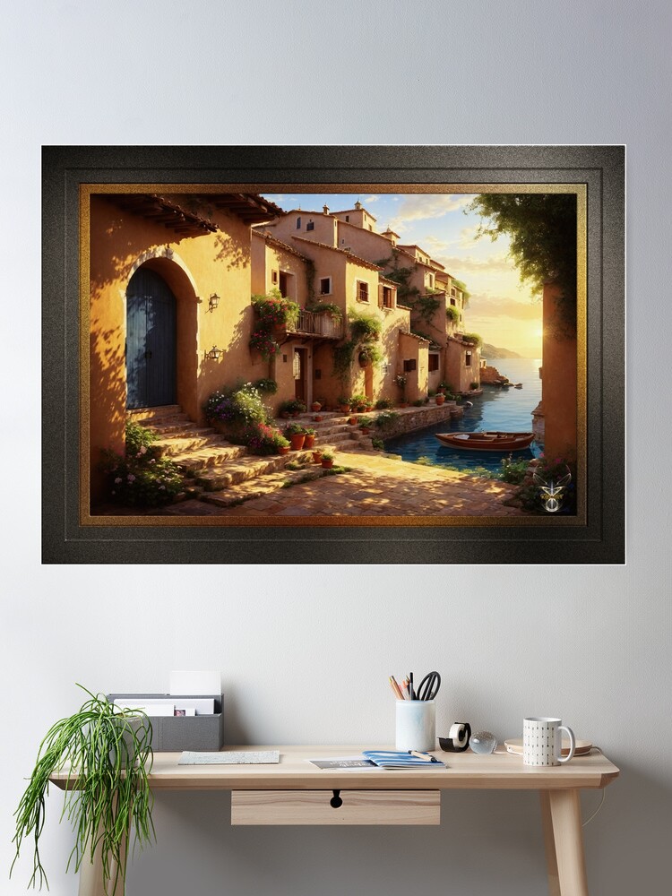 A Seaside Village In The Morning Sun Enchanting AI Concept Art by Xzendor7 Wall Decor