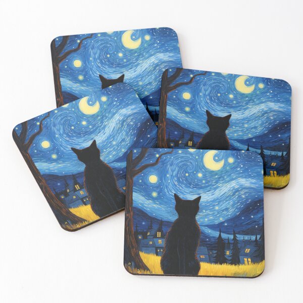 Item preview, Black Cat van Gogh starry night  designed and sold by Cat loco.