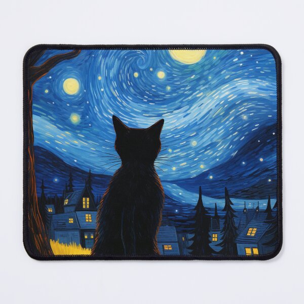 Item preview, Black Cat van Gogh starry night designed and sold by Cat loco.