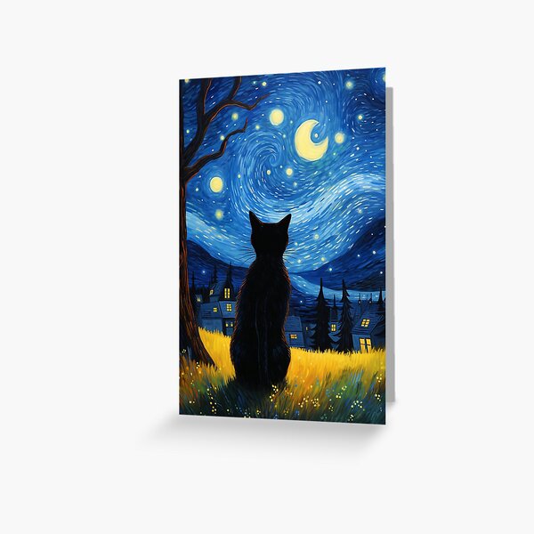 Item preview, Black Cat van Gogh starry night  designed and sold by Gatos.  Galáticos.