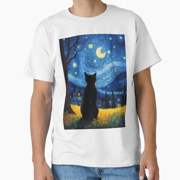 Aperçu de l'œuvre Chat noir de Van Gogh nuit étoilée créée et vendue par Gatos.  Galáticos.