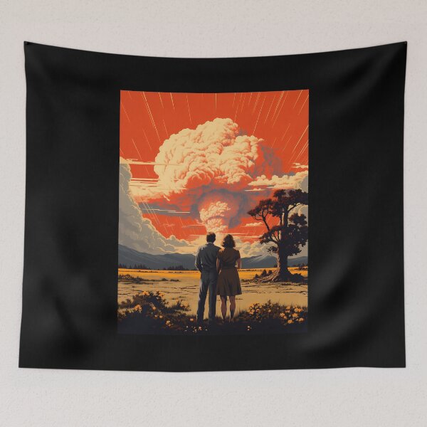 Item preview, Couple in front of a nuclear explosion, retro sci fi collage designed and sold by alambic-designs.