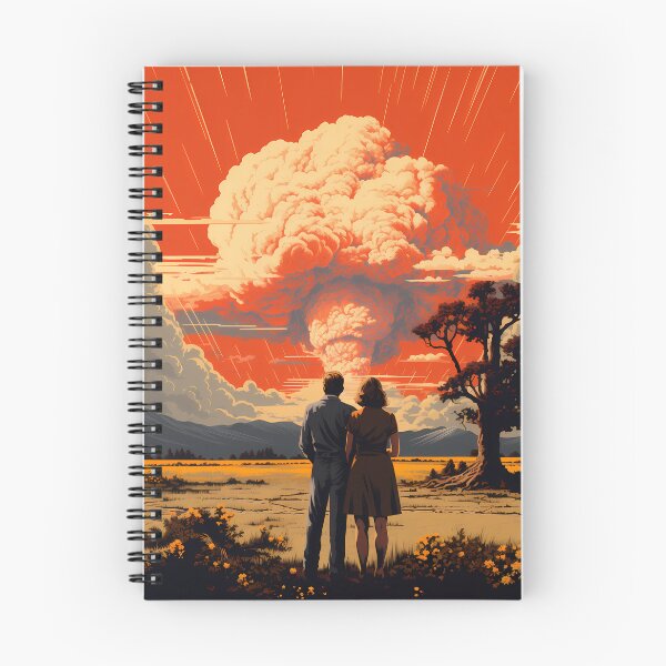 Aperçu de l'œuvre Couple devant une explosion nucléaire, collage de science-fiction rétro créée et vendue par alambic-designs.