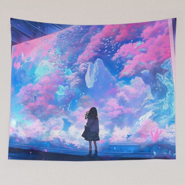 Item preview, Gaze of Wonder: Anime-Styled Girl Enchanted by a Grand and Stunning Hologram Painting designed and sold by AI-Hoarder.