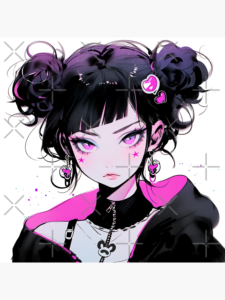 Cute Pink and Black Goth Fashion Anime Girl