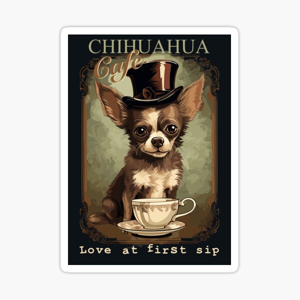 Chihuahua Cafe Vintage Coffee Love at First Sip Sticker