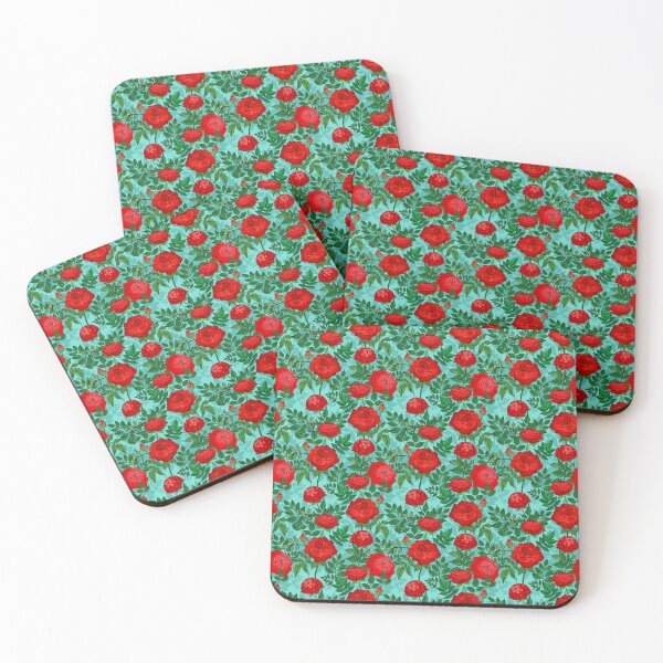 Item preview, Red Roses on Teal  designed and sold by IrishVikingDesigns.