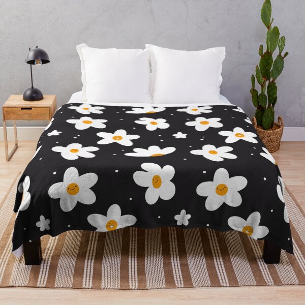 Item preview, Black pattern with white camomiles designed and sold by natinart.