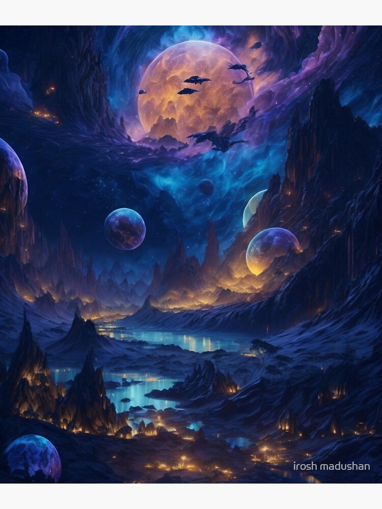 Pegatina for Sale con la obra «Sueños celestiales: paisajes nocturnos de  mundos alienígenas y galaxias místicas» de irosh madushan | Redbubble