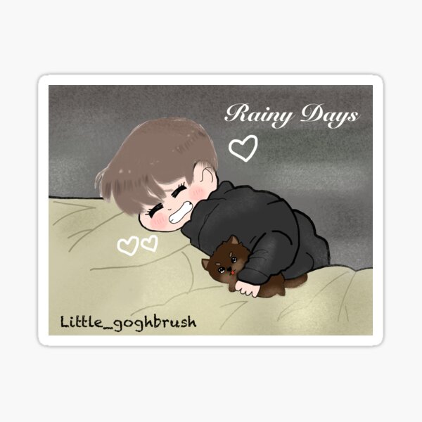 Cute Kawaii Bangtan Rainy Days Painting Kim Taehyung V 