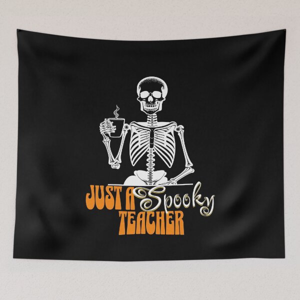 Artikelvorschau, Gruseliger Lehrer | Halloween-Lehrer | Halloween | Skelett trinkt Kaffee entworfen und verkauft von ShoniwDesigns.