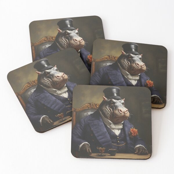 Item preview, Hippo Portrait Dapper Animal Art designed and sold by ConfettiSkyArt.