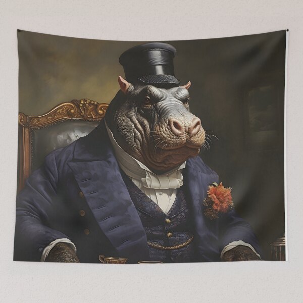 Item preview, Hippo Portrait Dapper Animal Art designed and sold by ConfettiSkyArt.
