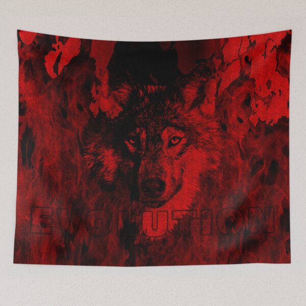 Item preview, Wolf Face emerging from the red fire background designed and sold by Bigrow.