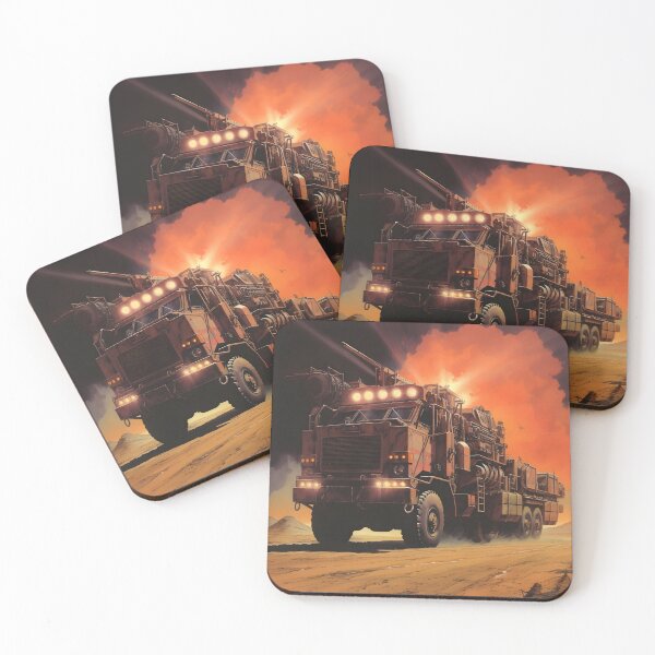 Item preview, Landscape of Post Apocalyptic Retro-futuristic Eight-wheeled Armored Truck with Off-road Wheels in Night Wasteland with Sandstorm designed and sold by Je-we.