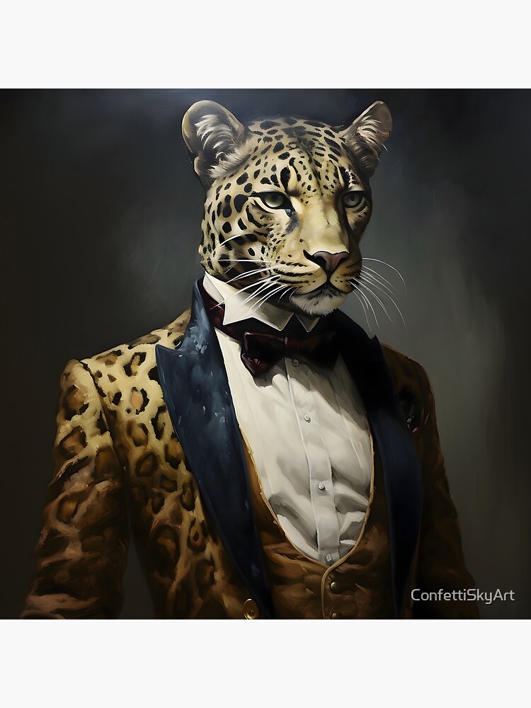 Thumbnail 4 of 4, Pillow, Leopard Portrait Dapper Animal Art designed and sold by ConfettiSkyArt.