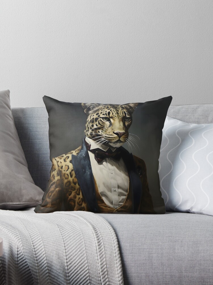 Thumbnail 1 of 4, Pillow, Leopard Portrait Dapper Animal Art designed and sold by ConfettiSkyArt.