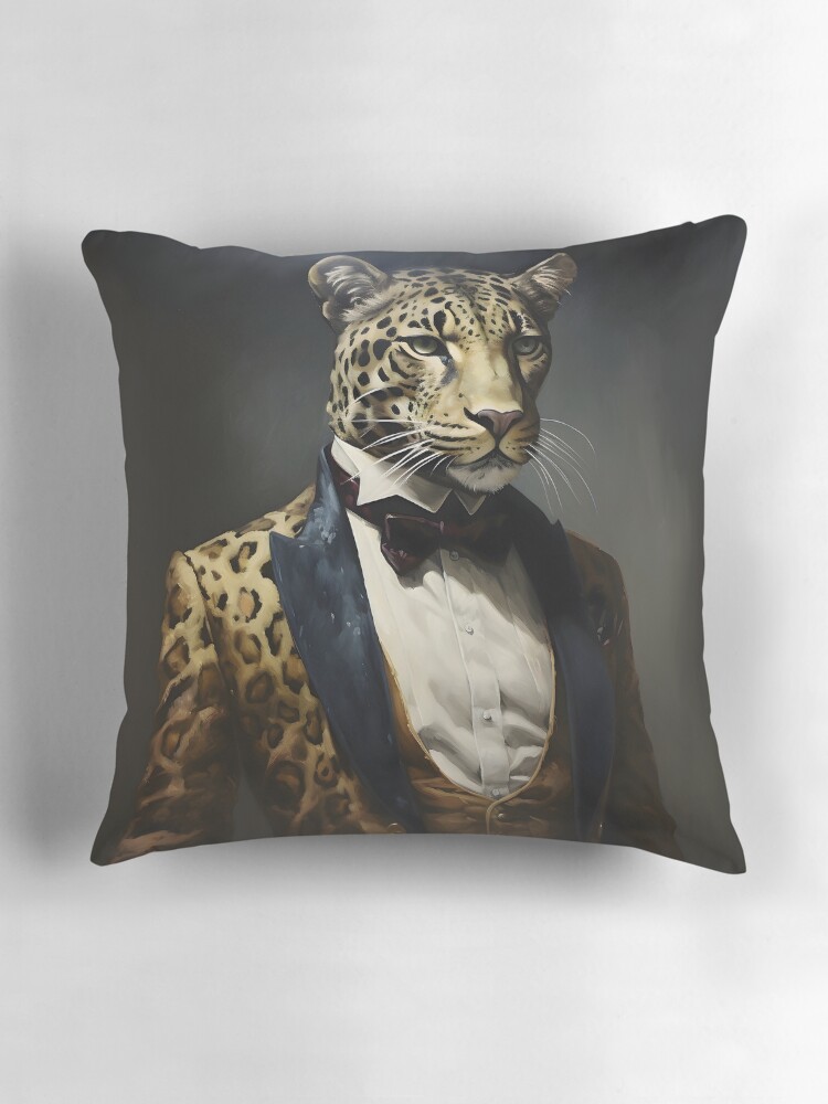 Thumbnail 3 of 4, Pillow, Leopard Portrait Dapper Animal Art designed and sold by ConfettiSkyArt.