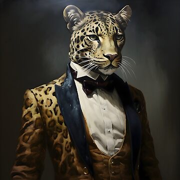 Artwork thumbnail, Leopard Portrait Dapper Animal Art by ConfettiSkyArt