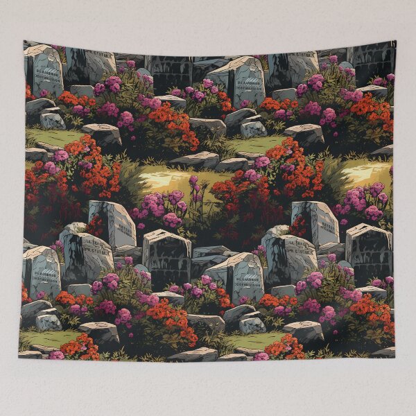 Item preview, Gothic Cemetery Gravestones and Flowers Pattern designed and sold by SchorlCraft.