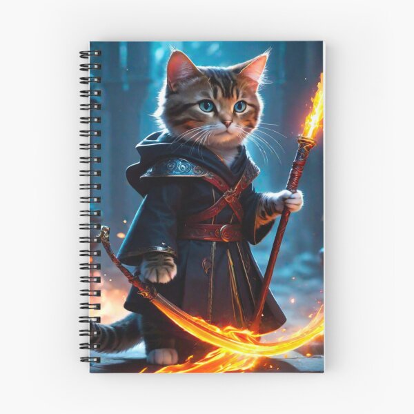 Item preview, Feline Guardian: The Blaze-Clad Warrior Cat Wielding the Fiery Blade designed and sold by CurioCarousel.