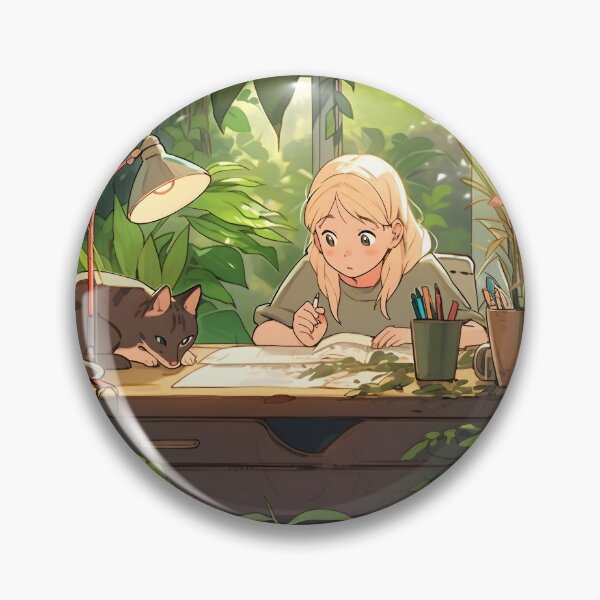 Item preview, Anime Inspired Girl and Cat at a Desk designed and sold by dcrc.