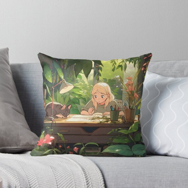 Item preview, Anime Inspired Girl and Cat at a Desk designed and sold by dcrc.