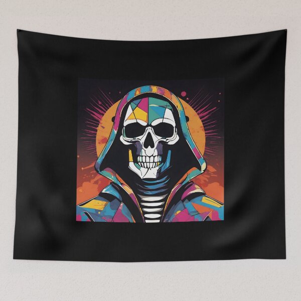 Item preview, Halloween Skull wearing hoodie on colorful background,  designed and sold by Art-and-Deco.