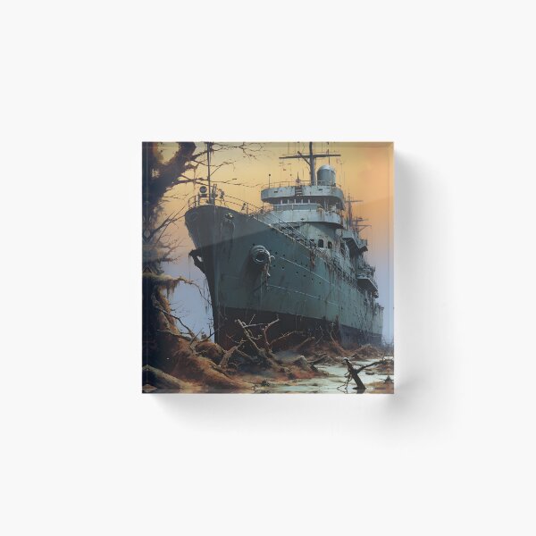 Item preview, Landscape of a Ship Aground Overgrown with Plants in a Post Apocalyptic Wasteland with Swamp and Dead Trees designed and sold by Je-we.